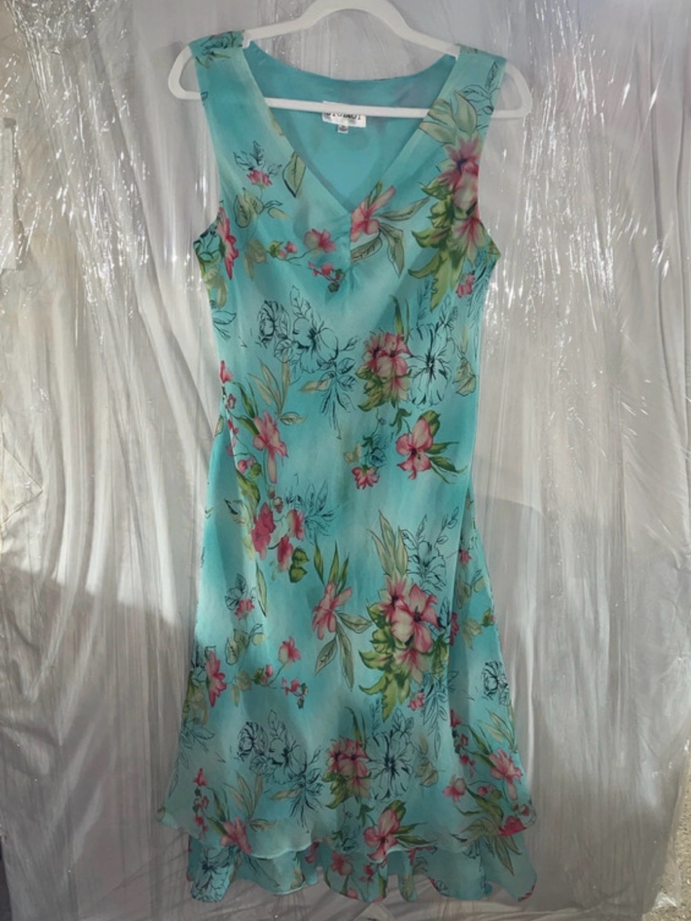 Studio I Aqua Floral V-Neck Sleeveless Dress